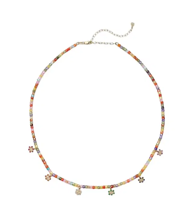Evil Eye 14kt gold beaded necklace with diamonds