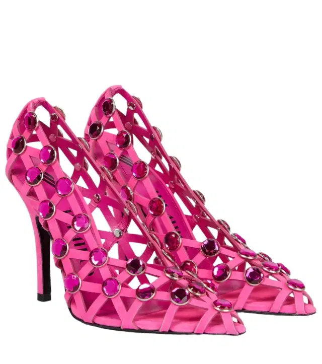 The Attico Grid crystal-embellished suede pumps