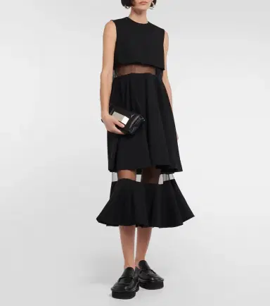 Noir Kei Ninomiya Mesh-trimmed wool midi dress | Thumbnail 2