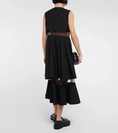 Noir Kei Ninomiya Mesh-trimmed wool midi dress | Thumbnail 4