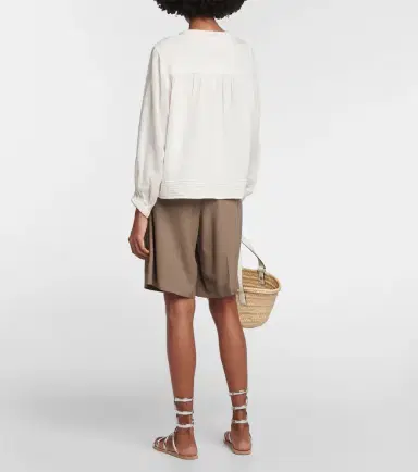 Velvet Tie-neck cotton blouse top | Thumbnail 2