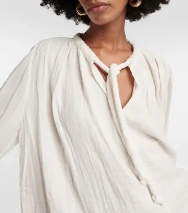 Velvet Tie-neck cotton blouse top | Thumbnail 3