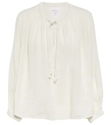 Velvet Tie-neck cotton blouse top | Thumbnail 1
