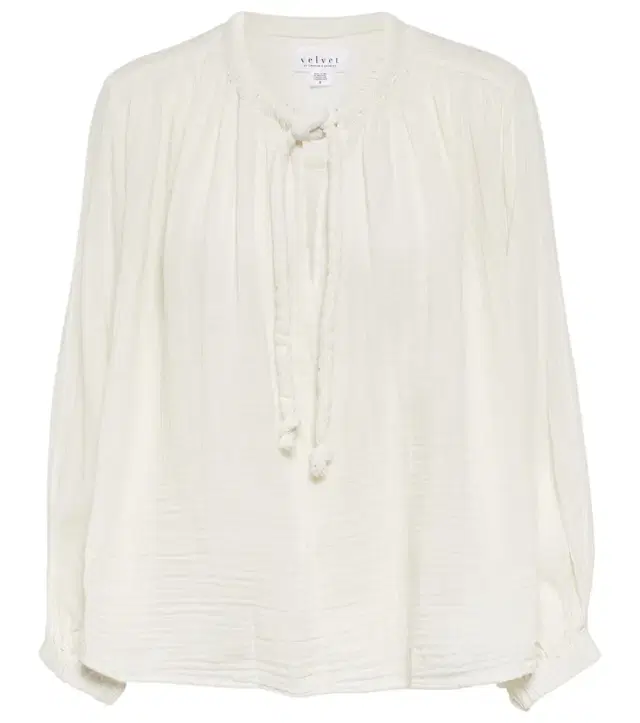 Velvet Tie-neck cotton blouse top