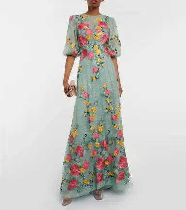 Costarellos Liana embroidered Chantilly lace gown | Thumbnail 3