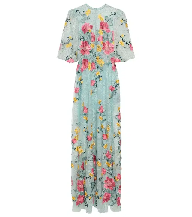 Costarellos Liana embroidered Chantilly lace gown