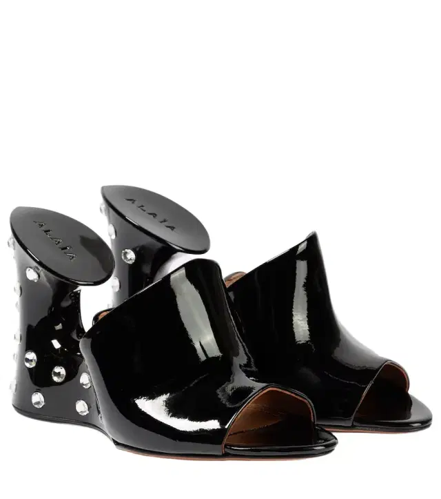 Alaia Alaïa La Sculpture embellished patent leather mules
