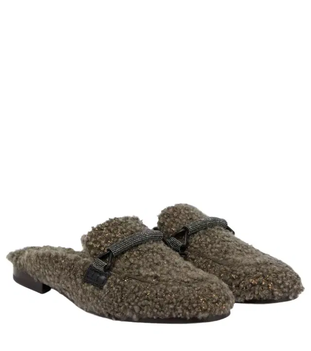 Brunello Cucinelli Embellished shearling slippers