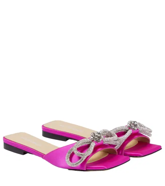 Mach & Mach Double Bow embellished satin mules