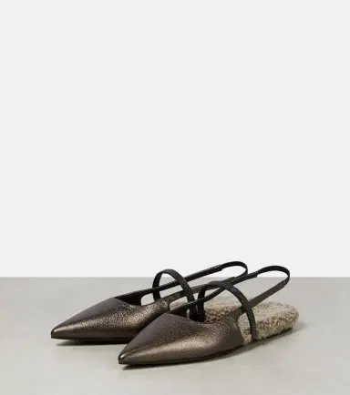 Brunello Cucinelli Embellished leather slingback flats | Thumbnail 3