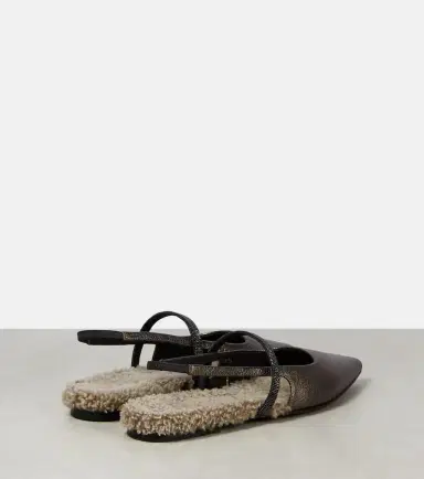 Brunello Cucinelli Embellished leather slingback flats | Thumbnail 4
