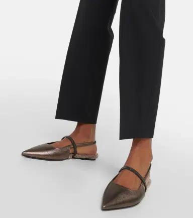 Brunello Cucinelli Embellished leather slingback flats | Thumbnail 5