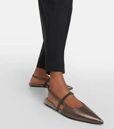 Brunello Cucinelli Embellished leather slingback flats | Thumbnail 7