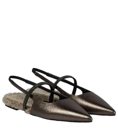 Brunello Cucinelli Embellished leather slingback flats | Thumbnail 1