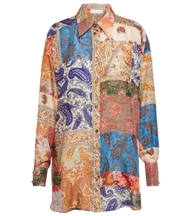 Zimmermann Devi oversized patchwork silk shirt