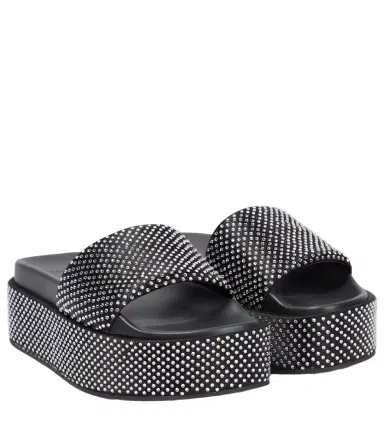 Versace Embellished satin platform slides | Thumbnail 1