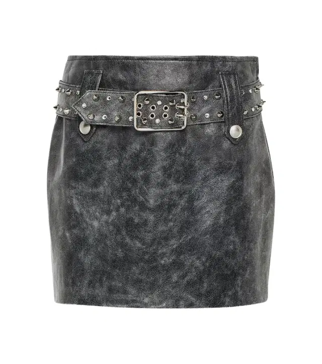 Alessandra Rich Belted embellished leather miniskirt