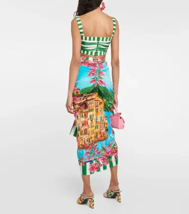 Dolce & Gabbana Portofino ruched silk midi skirt | Thumbnail 2