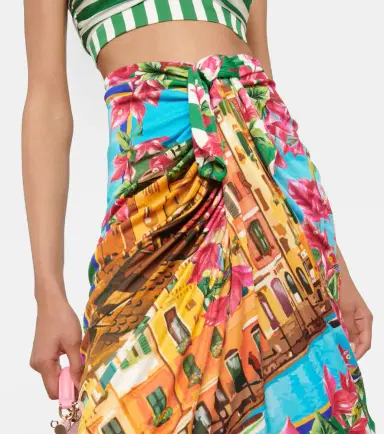 Dolce & Gabbana Portofino ruched silk midi skirt | Thumbnail 3