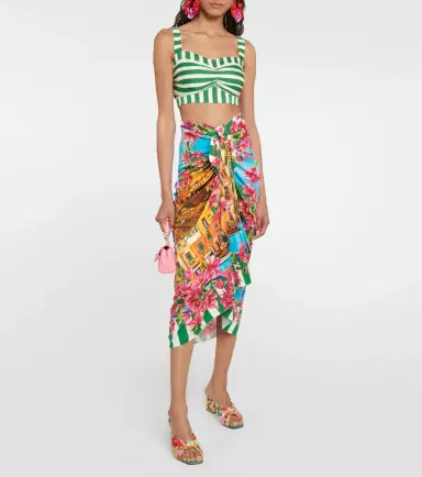 Dolce & Gabbana Portofino ruched silk midi skirt | Thumbnail 4