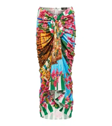 Dolce & Gabbana Portofino ruched silk midi skirt | Thumbnail 1