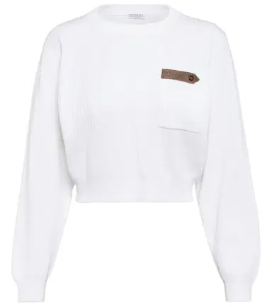 Brunello Cucinelli Cotton jersey cropped sweater | Thumbnail 1