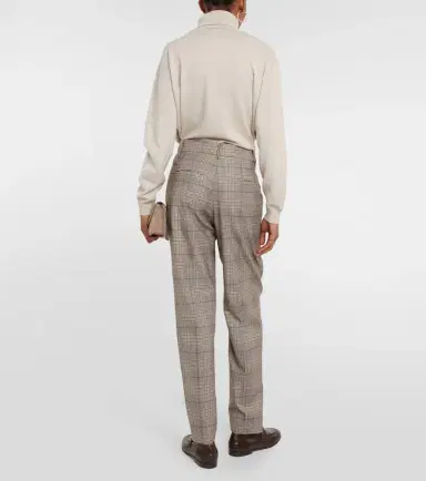 Brunello Cucinelli Checked wool and cotton-blend pants | Thumbnail 4