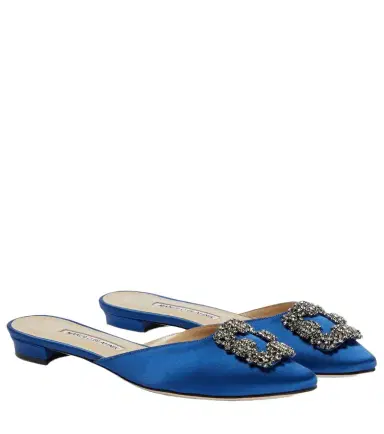 Manolo Blahnik Hangisimuflat embellished satin mules | Thumbnail 1 Manolo Blahnik Hangisimuflat embellished satin mules | Thumbnail 1