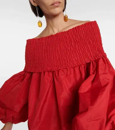 Patou Smocked off-shoulder crêpe minidress | Thumbnail 3