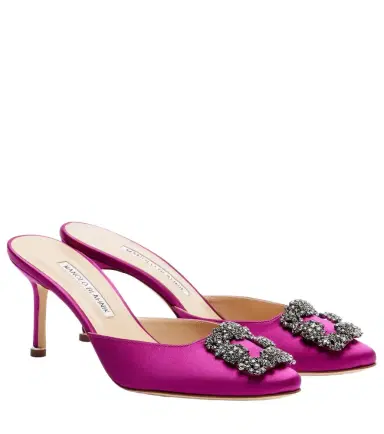 Manolo Blahnik Hangisimu 70 embellished satin mules | Thumbnail 1