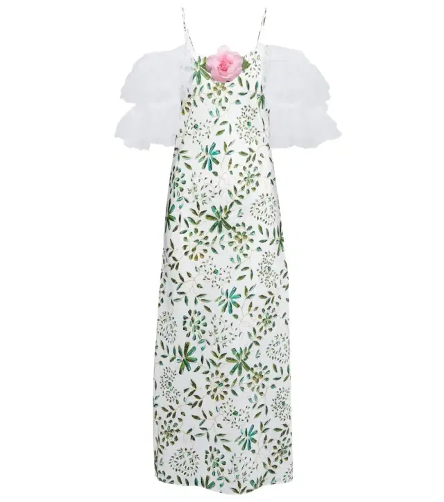 Rodarte Floral-appliqué silk midi dress
