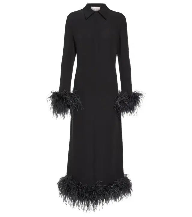 Valentino Feather-trimmed silk midi dress