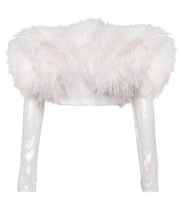 David Koma Sequined feather-trimmed crop top