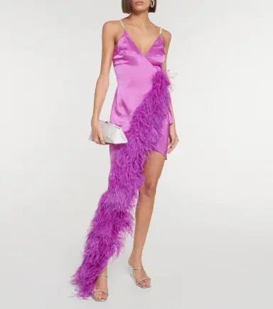 David Koma Feather-trimmed asymmetric gown | Thumbnail 4