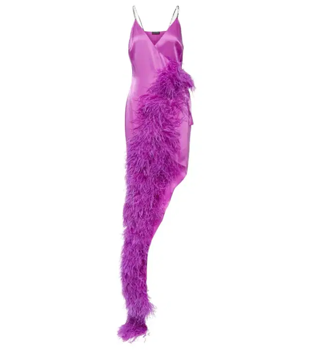 David Koma Feather-trimmed asymmetric gown