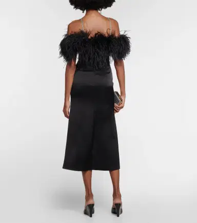 David Koma Feather-trimmed satin midi dress | Thumbnail 5 David Koma Feather-trimmed satin midi dress | Thumbnail 5