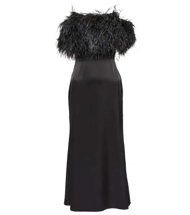 David Koma Feather-trimmed satin midi dress