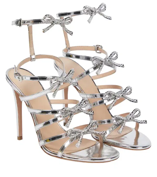 Giambattista Valli Silver Love Bow embellished sandals