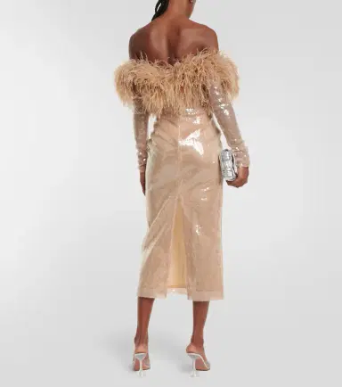 David Koma Feather-trimmed sequined midi dress | Thumbnail 5 David Koma Feather-trimmed sequined midi dress | Thumbnail 5