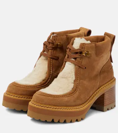 See By Chloé See By Chloé Shearling-trimmed suede ankle boots | Thumbnail 4