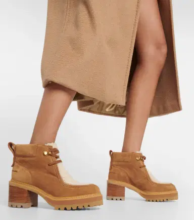 See By Chloé See By Chloé Shearling-trimmed suede ankle boots | Thumbnail 6
