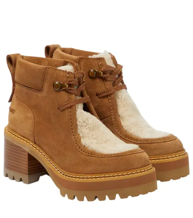 See By Chloé See By Chloé Shearling-trimmed suede ankle boots