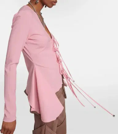 BLUMARINE Ruffled tie-front wool-blend blouse | Thumbnail 3