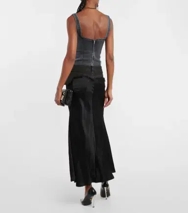 BLUMARINE Denim-trimmed satin maxi skirt | Thumbnail 3