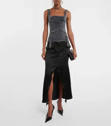 BLUMARINE Denim-trimmed satin maxi skirt | Thumbnail 6