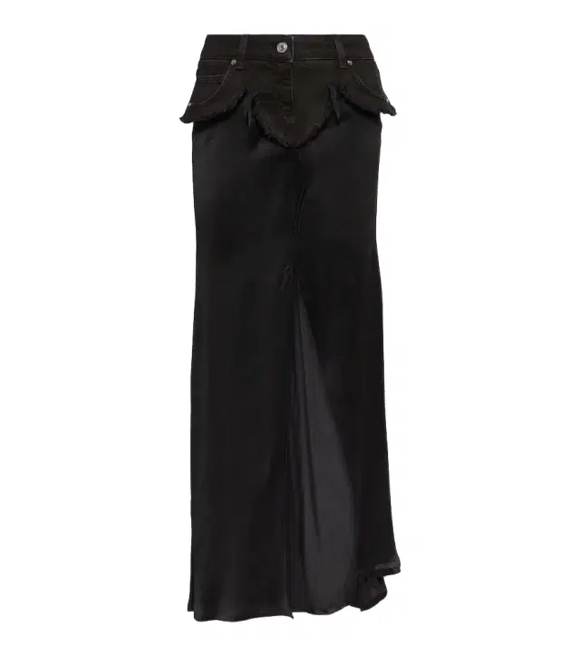 BLUMARINE Denim-trimmed satin maxi skirt