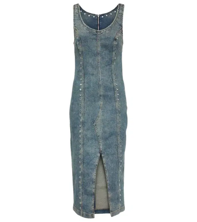 BLUMARINE Embellished denim midi dress