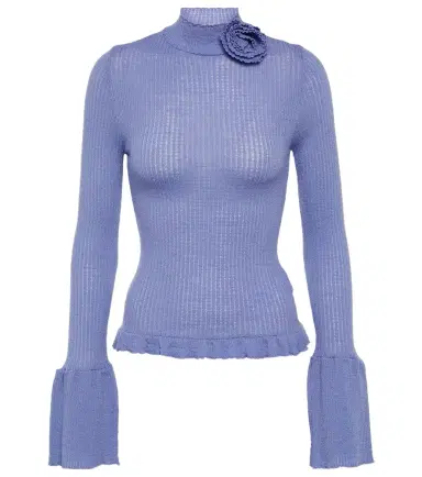 Blumarine Ruffle-trimmed ribbed-knit wool sweater | Thumbnail 1