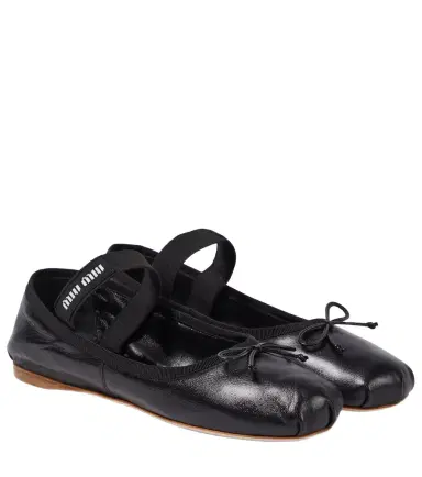 Miu Miu Logo leather ballet flats | Thumbnail 1
