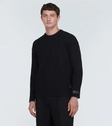 Versace Leather-trimmed knit wool sweater | Thumbnail 3